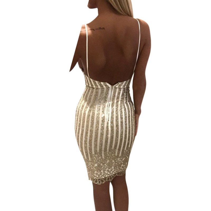 Sexy Vestidos Summer Party Dresses Women Cocktail Deep V Golden Sequins Bodycon Backless Dresses Large Size Dress D1891210