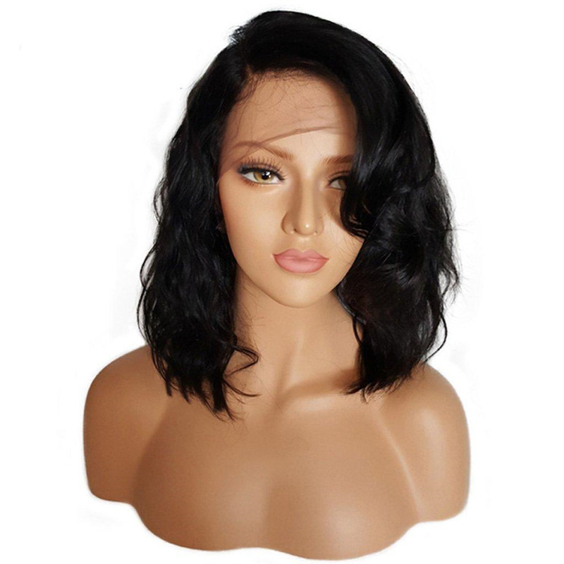 12inch black/brown/blonde Brazilian natural Hair Lace Front Wigs Glueless Short Bob Synthetic Hair Wigs Wavy With bangs For Black Women