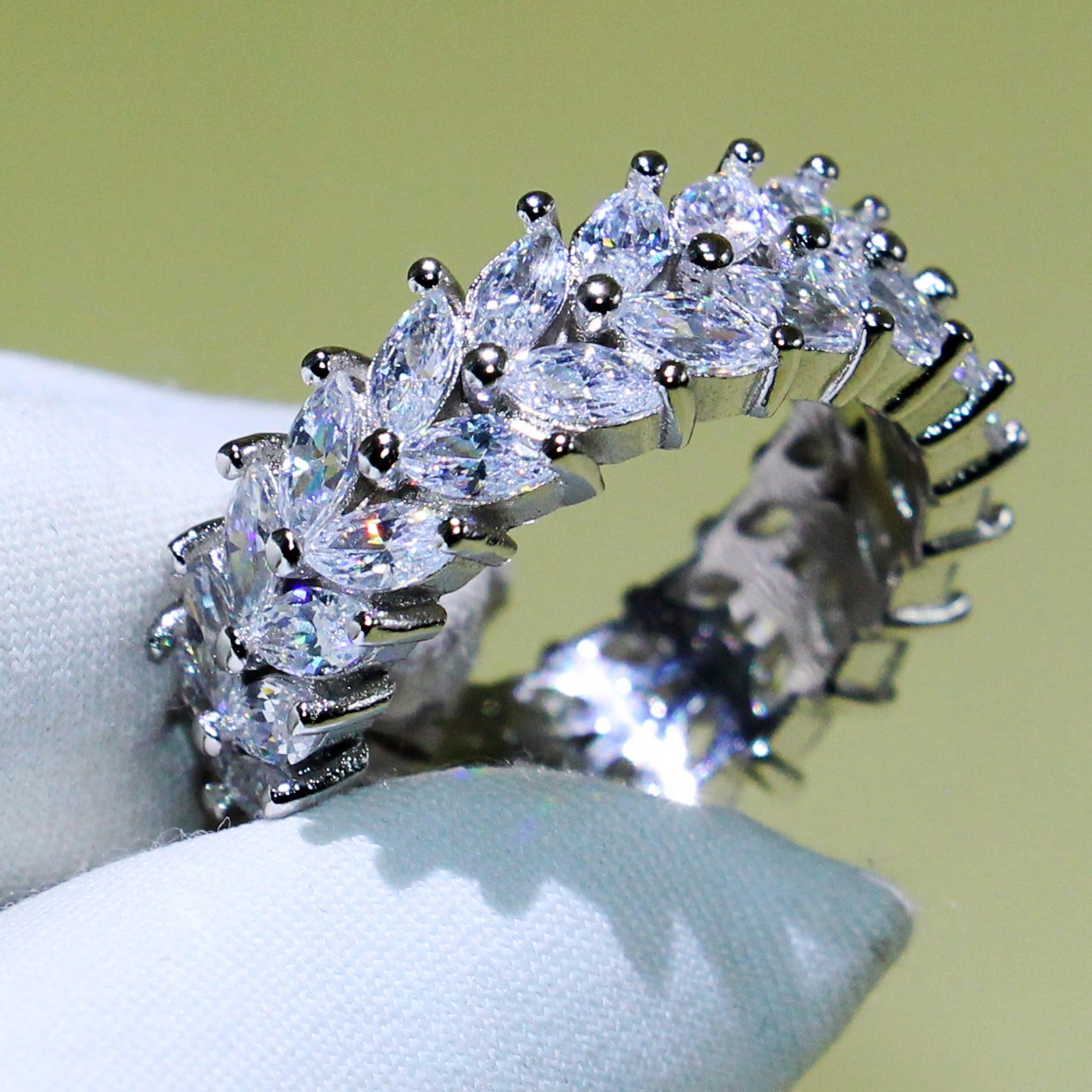 Sterg Sier Marquise White Topaz Dia Wedding Band Ring for Women