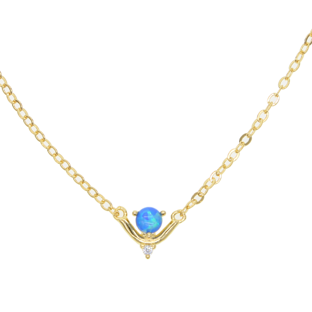 2018 blue fire opal gemstone jewelry necklace simple design elegance lovely girl women coller chain gold plated Gorgeous high quality jewel