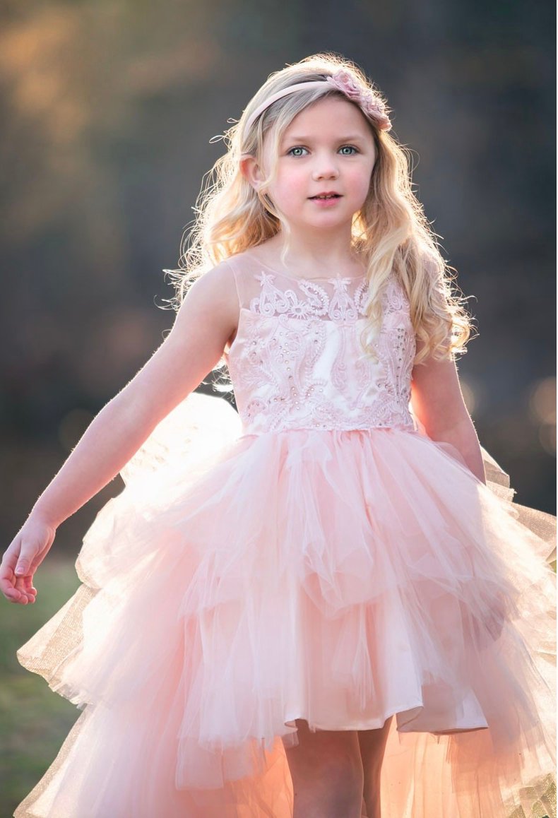 Fahion High Low Eaded Wer Girl Dree For Wedding Appliqued Toddler Pageant Gown Tulle Tiered Kid Prom Dre