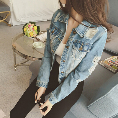 Women Jeans Jacket Denim Coat Casual Outerwear Tops Autumn Long Sleeve Frayed Vintage Jeans Coat Female Chaquetas Mujer DP930966