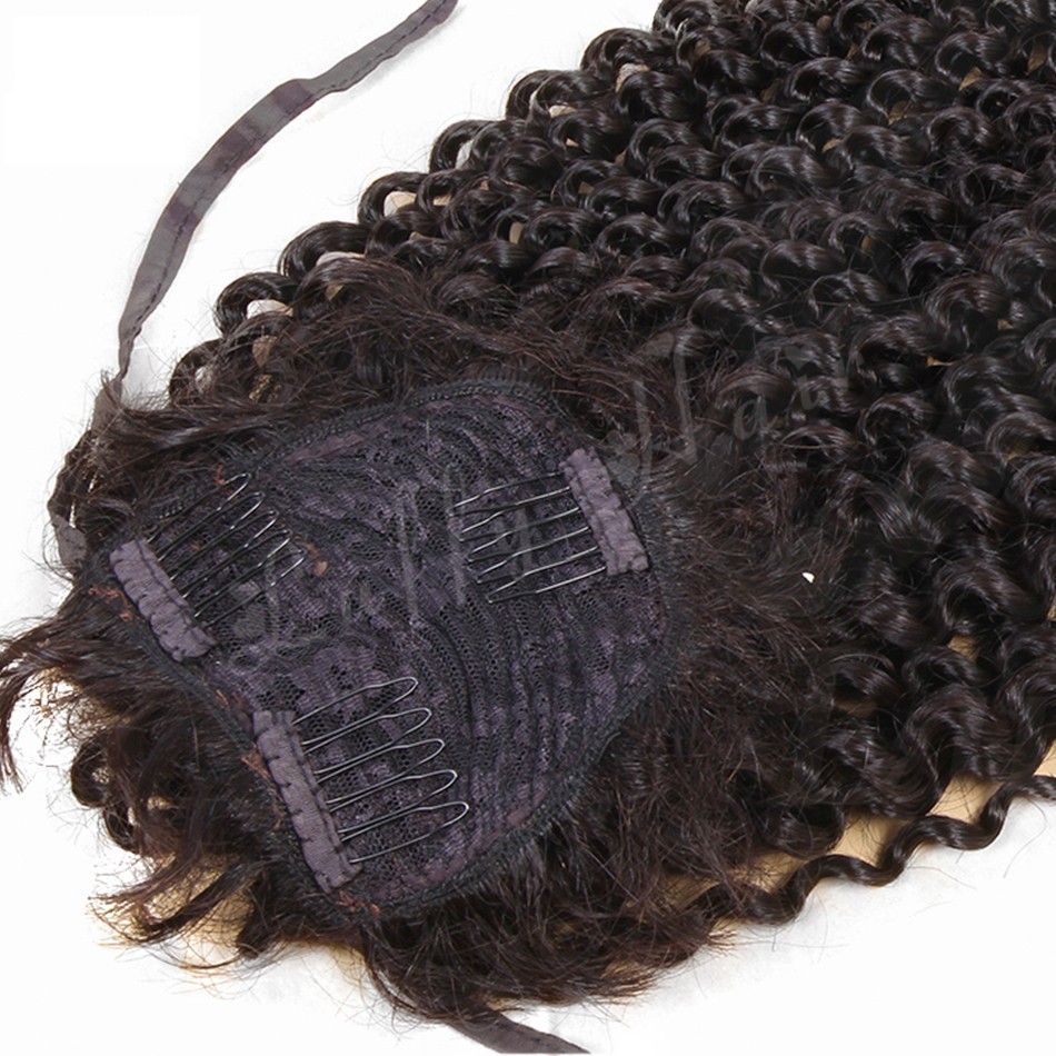 Afro Kinky Curly Hair Piece Clip-In jet black Kinkys Curly Human Hair Ponytail Drawstring Natural Ponytail Extension For Black Women