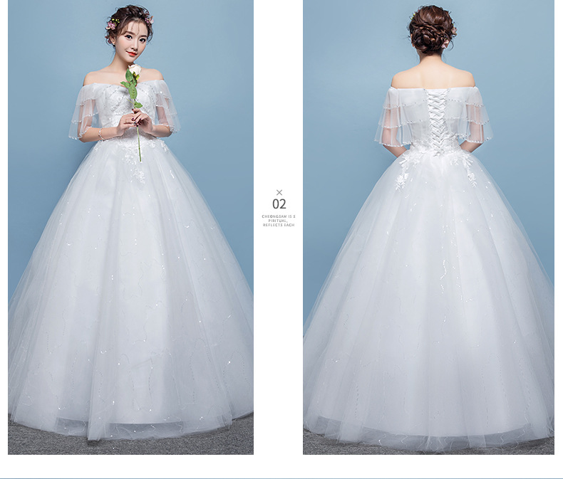 2018 New Arrival Lace Up Wedding Dress Tiered Shoulder Exquisite Flower Pattern with Appliques and Sequined