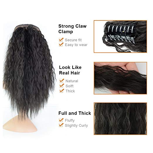 Evermagichair Claw Ponytail Clip in Hair Extensions Long Yaki Curly Hairpiece 80g with Jaw Clip 1B,2/33,4/30