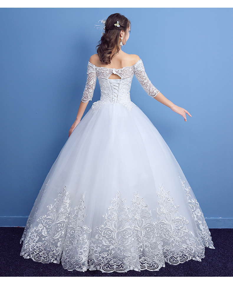 Korean Lace Half Sleeve Boat Neck Wedding Dresses 2018 New Fashion Elegant Princess Appliques Gown Customized Bridal Dress