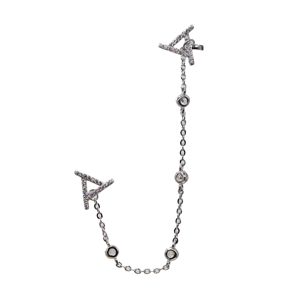 gold,rose gold,silver three color long stud cuff earring for women romatic cz station chain tassel fashion Triangle cz cuff jewelry