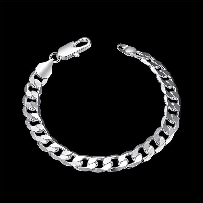 8M flattened side chain - male money silver plated bracelet SPB246; New arrival men and women 925 silver bracelet Link, Chain