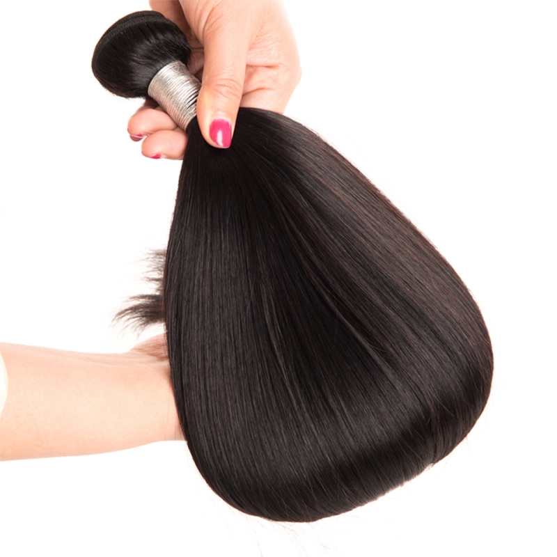 Brazilian Virgin 3 Bundles Straight Human Silky Hair Extensions 10-28Inch Double Wefts Natural Color