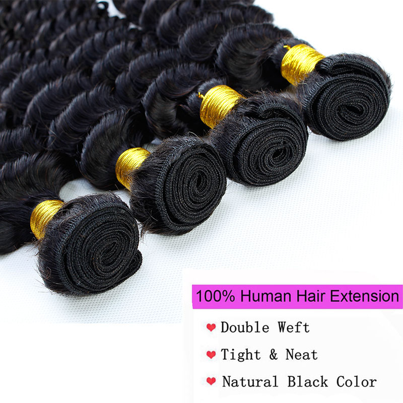 Peruvian Human Hair Bundles Deep Wave Unprocessed Weave Natural Color Hair Extensions