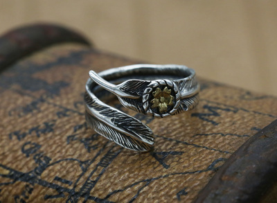 Brand new 925 sterling silver jewelry adjustable ring feather shape vintage style designer hand-made jewelry free shipping for gift