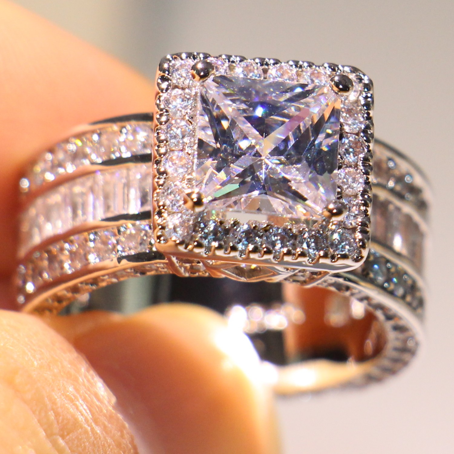 Sterg Sier Princess Cut White Topaz Ring: Wedding Band Jewelry Gift