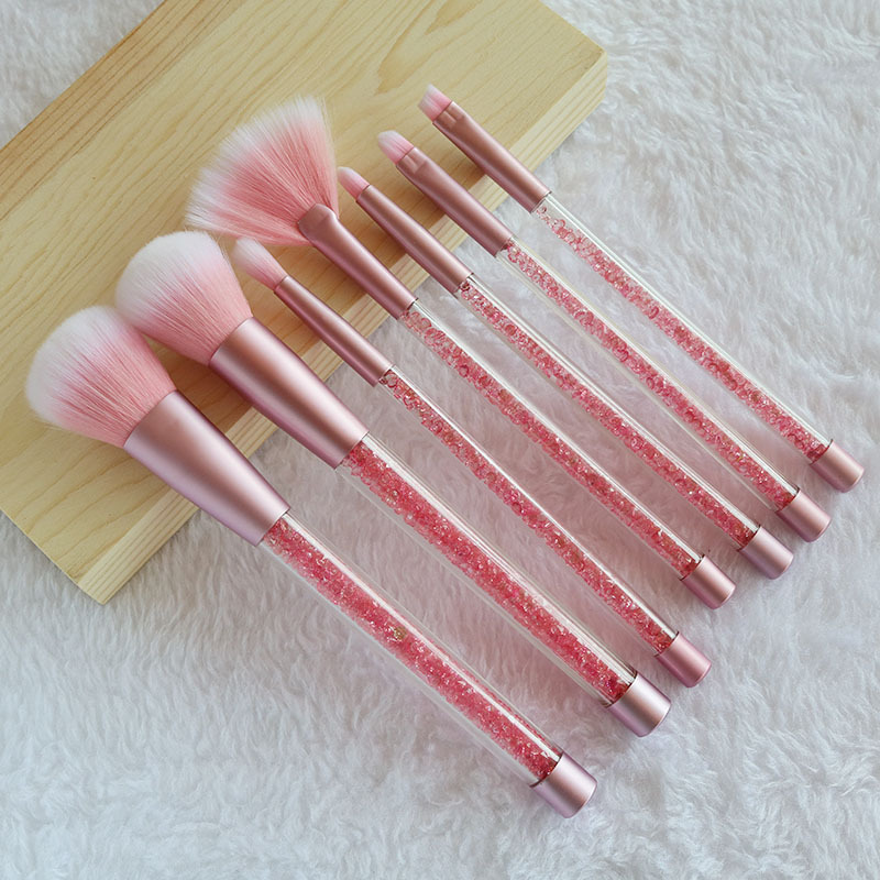 Professional Makeup brushes 7pcs set crystal liquid quicksand handle / crystal diamond handle makeup tools with PVC bag drop shipping