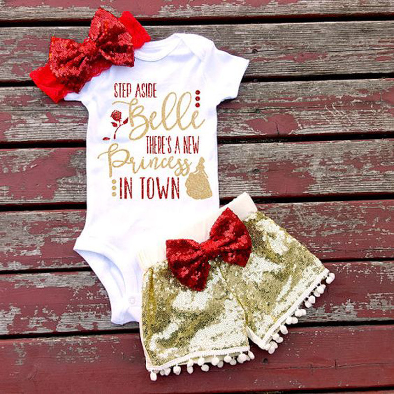 summer girls letter clothing set Short sleeve triangle rompers+paillette shorts+bowknot Hair band 3pcs sets letters rompers suit hot sale, Multi-color
summer girls letter clothing set Short sleeve triangle rompers+paillette shorts+bowknot Hair band 3pcs sets letters rompers suit hot sale, Multi-color