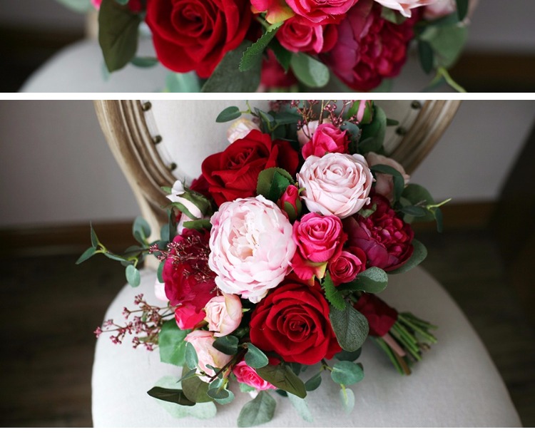 Pink Rose Bridal Bouquets Holding Brooch Flowers 2019 Red Rose Berry Cheap Country Wedding Decoration Artificial Silk Bridesmaid Flowers