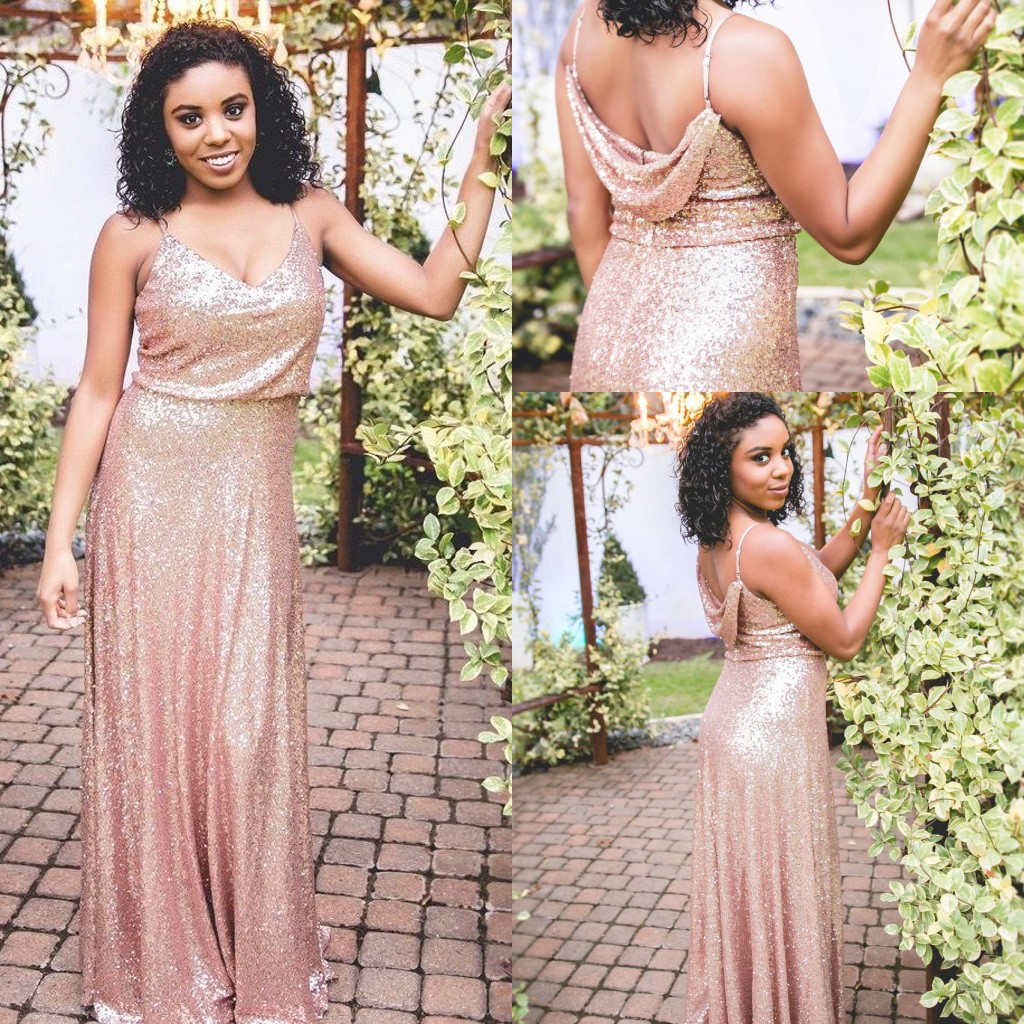 2019 Sexy Sequined Rose Gold Bridesmaid Dresses Spaghetti Straps Sequins Sheath Ruffle Back Floor Length Wedding Guest Maid of Honor Gowns
2019 Sexy Sequined Rose Gold Bridesmaid Dresses Spaghetti Straps Sequins Sheath Ruffle Back Floor Length Wedding Guest Maid of Honor Gowns