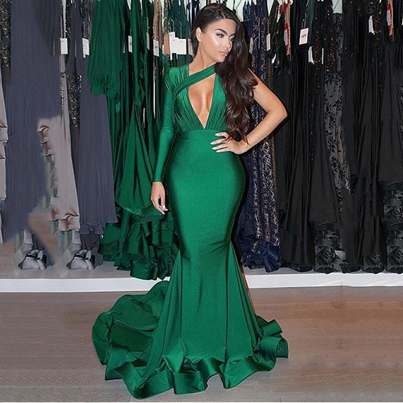 Sexy V-neck Neckline Green Mermaid Evening Dresses New Designer One Shoulder Long Sleeves Sheath Prom Party Dresses Sweep Train Custom Made, Royal blue
Sexy V-neck Neckline Green Mermaid Evening Dresses New Designer One Shoulder Long Sleeves Sheath Prom Party Dresses Sweep Train Custom Made, Royal blue