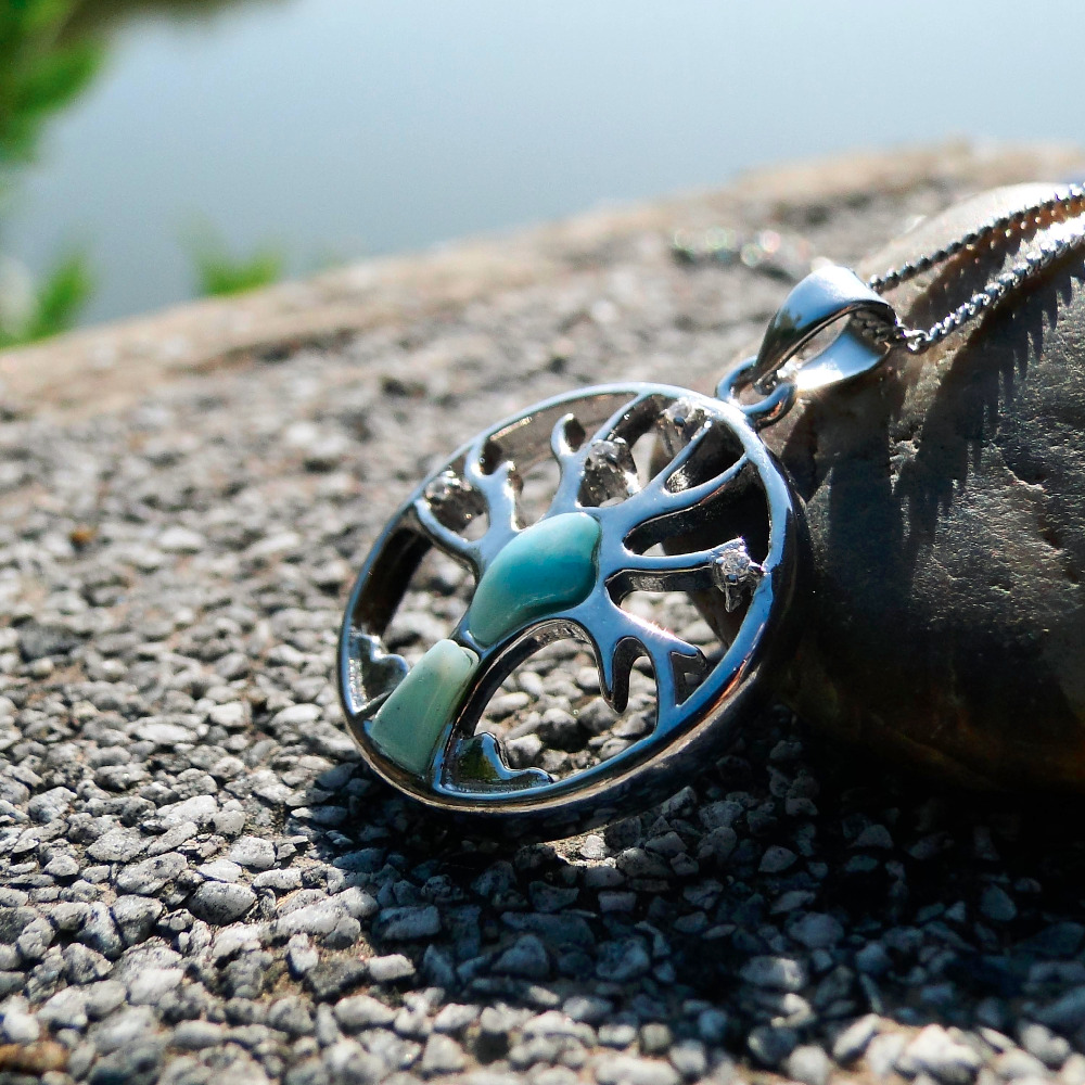 925 Sterling Silver Tree Of Life Protection Pendant, Natural LARIMAR Gemstone Family Sacre Tree of Life Charm,Spiritual Pendants