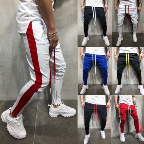 MEN HIPSTER Jogger Gym Workout TRACK SIDE COLOR STRIPE TRACK ANKLE ZIP PANTS C18111201
