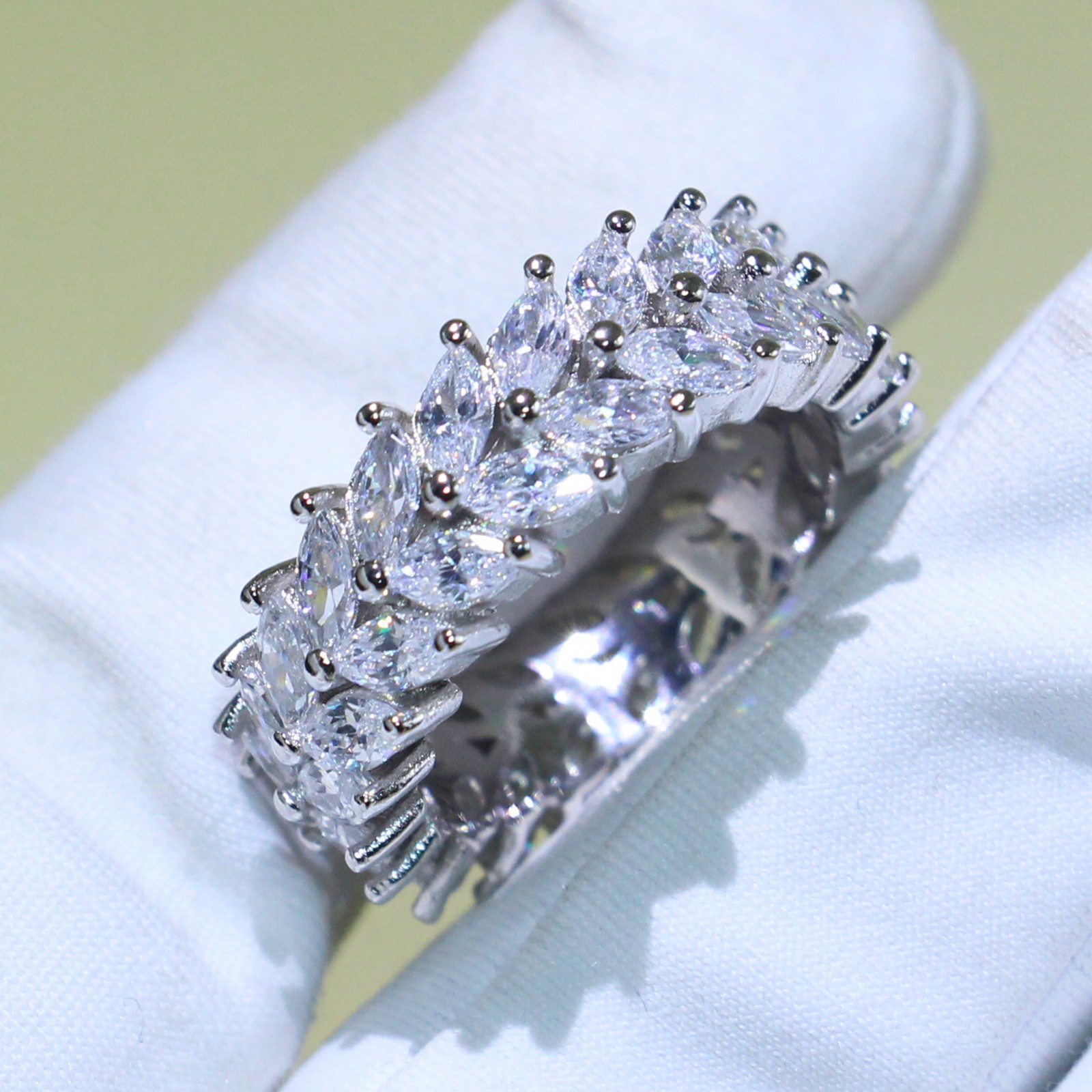 Sterg Sier Marquise White Topaz Dia Wedding Band Ring for Women