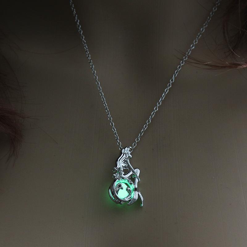 pearl Cage luminous Necklace Love Wish natural Pearl With Oyster glow in the dark mermaid pendant Hollow Locket Clavicle Chain Necklace
