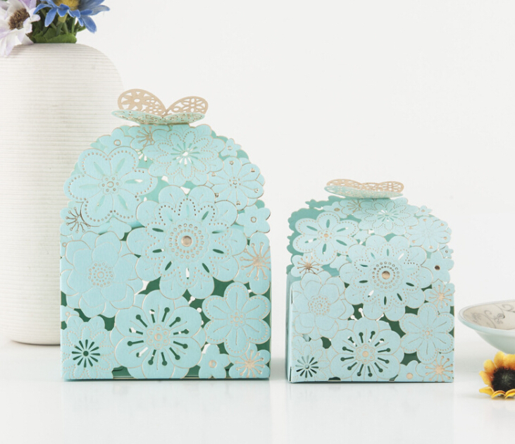 Laser Cutting Paper Candy Box Case Flower and Butterfly Design Candy Case Gift Box Multi Colors Wedding Supplies