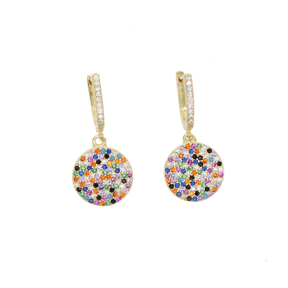 rainbow cz dangling earring for women gold plated elegance round disco charm with colorful cz fashion charm drop earrings