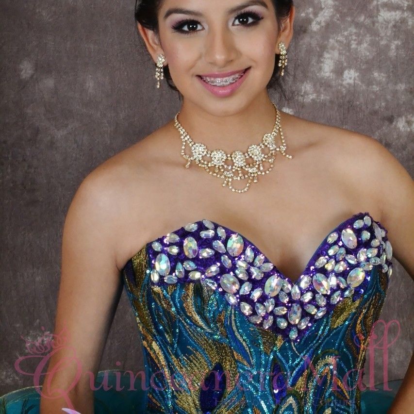 2019 New Peacock Embroidery Ball Gown Quinceanera Dresses Crystals For 15 Years Sweet 16 Plus Size Pageant Prom Party Gown QC1034