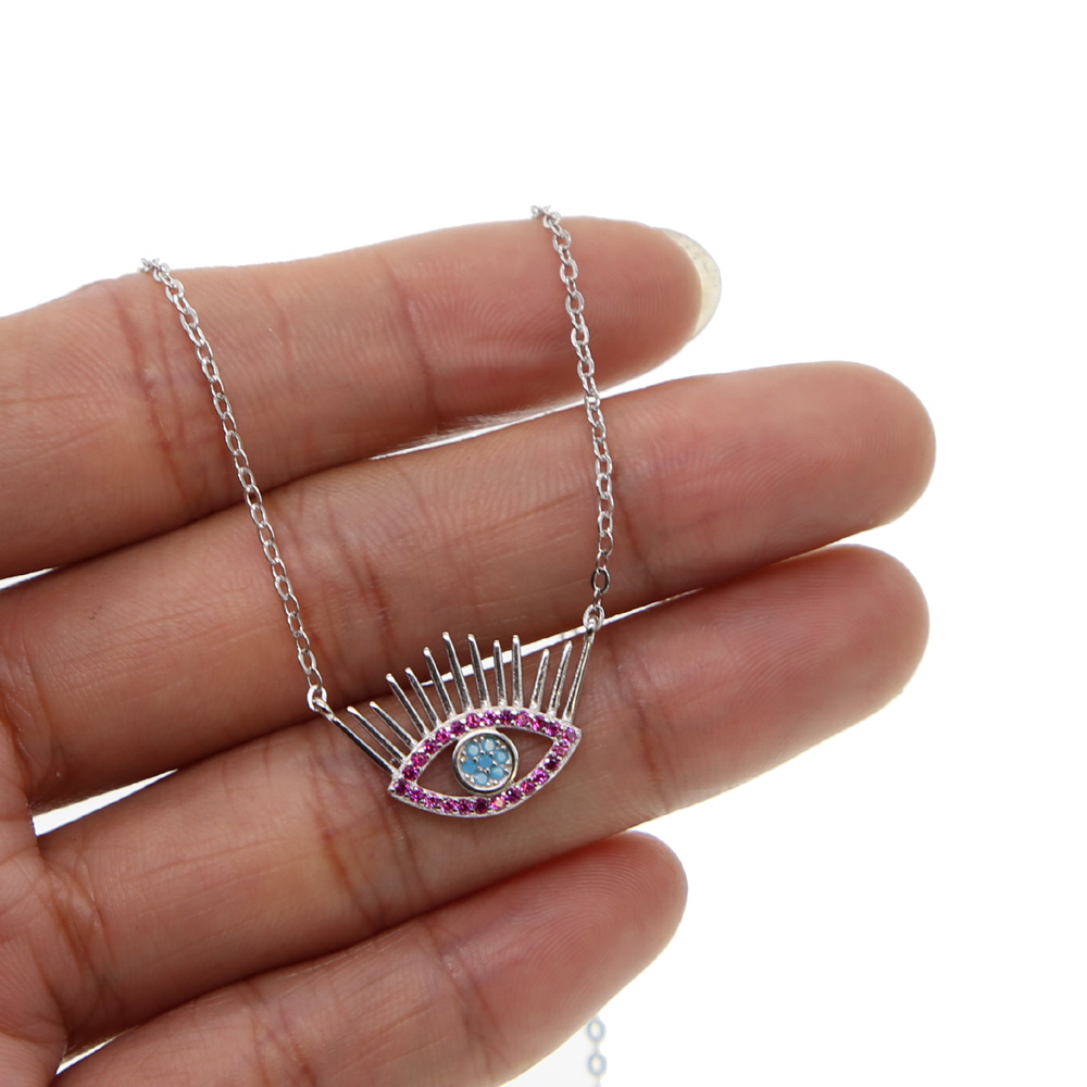 100% guarantee 925 sterling silver jewelry red stone Turkish evil eye charm pendant necklace eye eyelash lucky jewelry