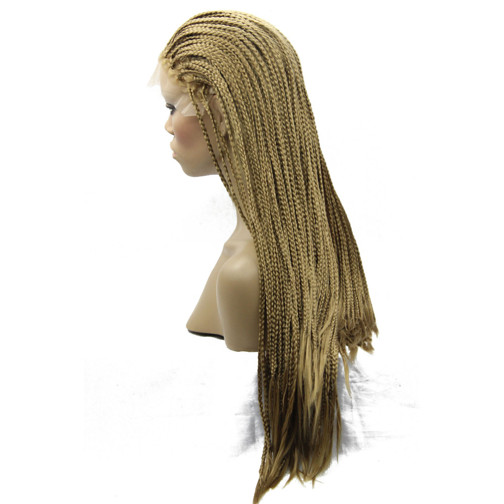Honey Blonde Micro Braid Wig Synthetic Lace Front Wig Heat Resistant Fiber black/brown /burgundy Braided Box Braids Wig for Black Women