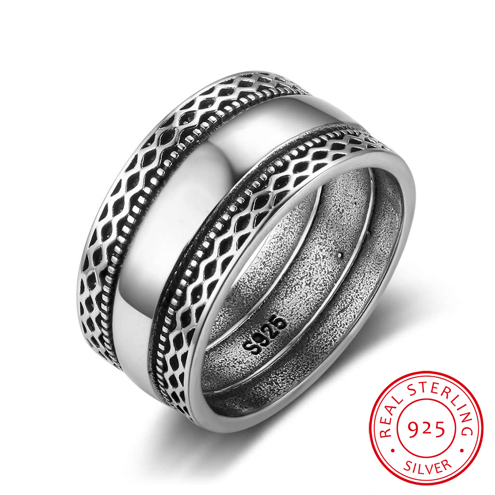 Solid 925 Sterling Silver Rings Double Laces Retro Wave Vintage Rings For Women Wedding Silver Jewelry (RI102785) D18111405
