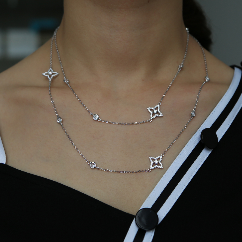 95+5cm long cz station chain necklace women ladies sexy jewelry CZ statement sweater chain fashion elegance multi layer necklaces