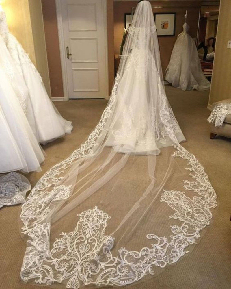 Gorgeous Beaded 3M One Layer Wedding Veils Lace Applique Trim Long Cathedral Length Veils Custom Made Tulle Bridal Veil With Comb, Ivory
Gorgeous Beaded 3M One Layer Wedding Veils Lace Applique Trim Long Cathedral Length Veils Custom Made Tulle Bridal Veil With Comb, Ivory