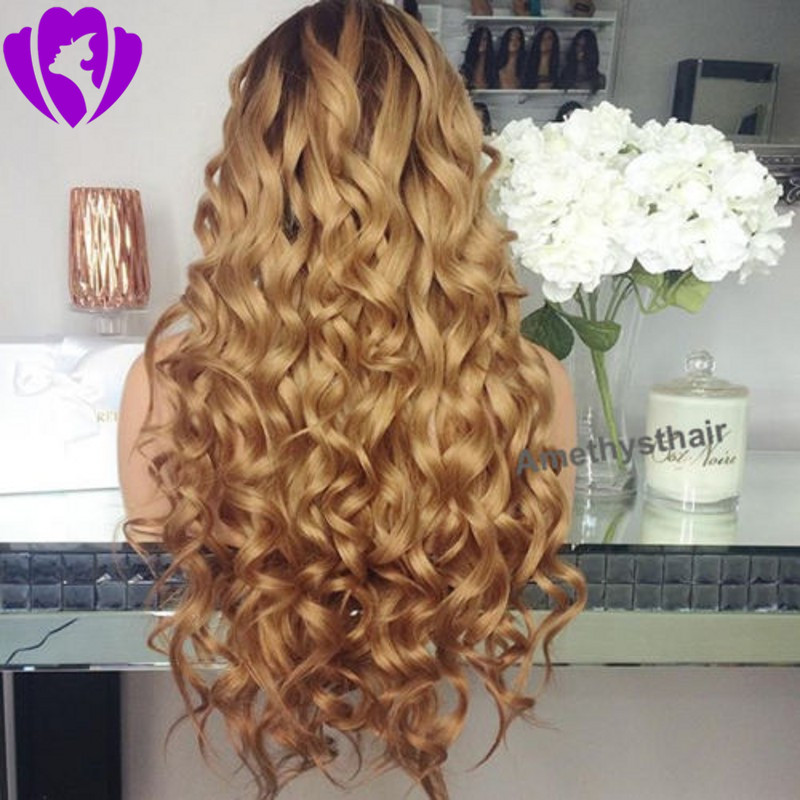 Fashion 30inches long curly Lace Front Ombre Blonde Wig brazilian hair lace front synthetic Wigs For Black Women