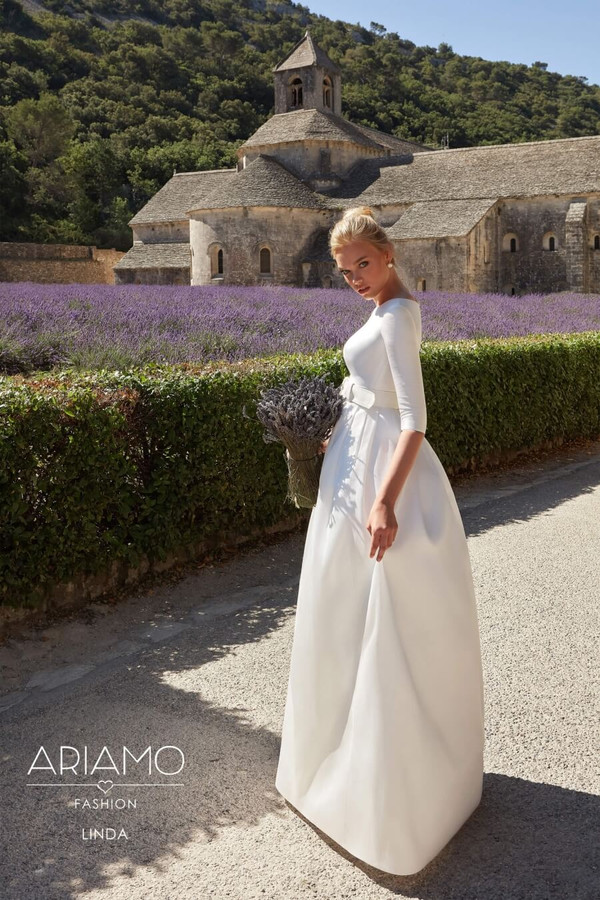 Modest Satin Dresses Jewel Neck Long Sleeve Elegant Country Bridal Gowns A e or Length Plus Size Beach Wedding Dress
