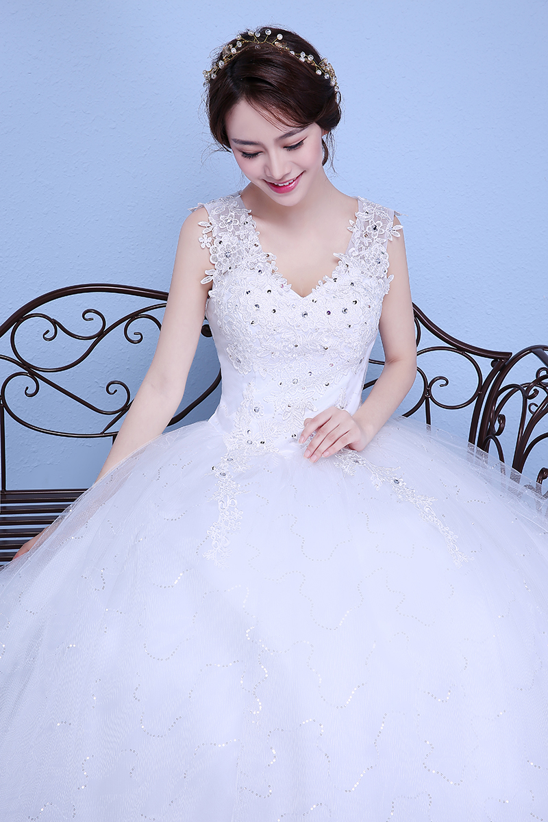 Vestido De Noiva 2018 New Arrival Organza V-neck Crystal Diamond Lace Up Ball Gown Lace Satin Princess Wedding Dresses