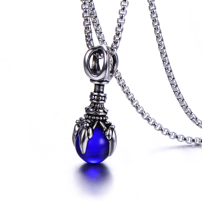 Stylish Men's 316L Stainless Steel Pendant Necklace with King Kong Dragon Claw Motif & Clear Glass Beads