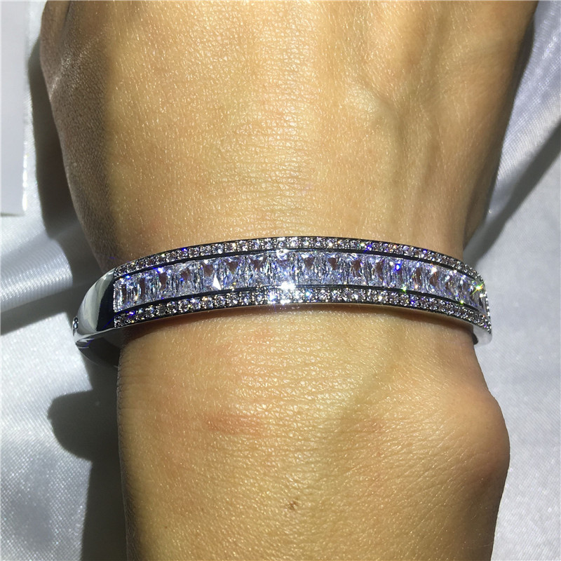 Vecalon Charm bracelet Baguette Cut 5A cubic zirconia White Gold Filled Engagement Wedding bangle for women Fashion accessaries