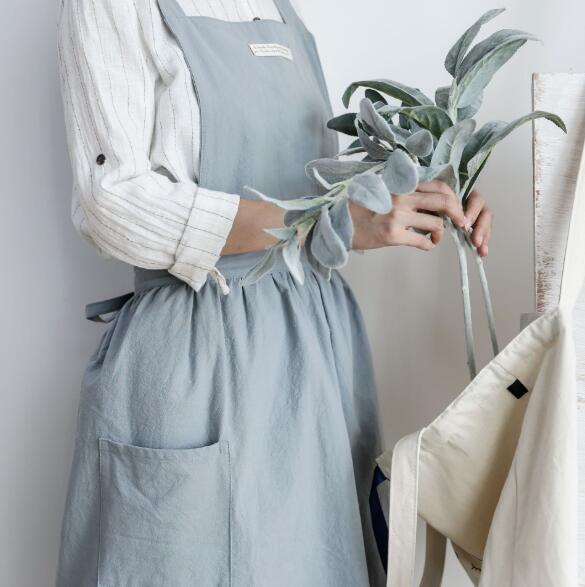 Pleated Skirt Design Apron Simple Washed Cotton Uniform Aprons for Woman Lady's Kitchen Cooking Gardening Coffee Shop