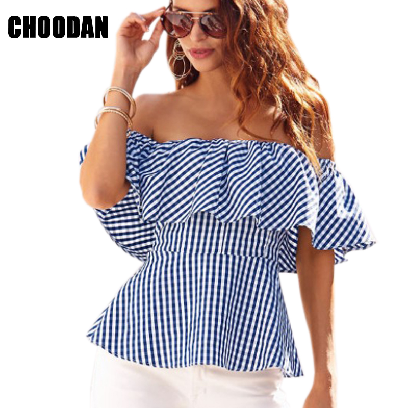 Crop Tops Sexy Slash Neck Plaid/Striped Blouse Shirt New Summer 2017 Elegant Ruffles Off Shoulder Short Blouses Fashion Clothing
Crop Tops Sexy Slash Neck Plaid/Striped Blouse Shirt New Summer 2017 Elegant Ruffles Off Shoulder Short Blouses Fashion Clothing