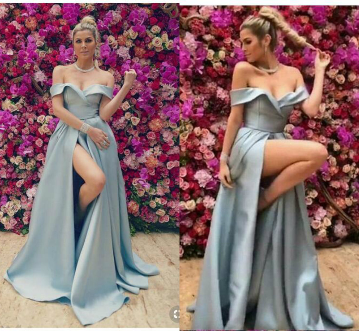 2019 Sexy Prom Dresses High Split Off The Shoulder Elastic Satin Sweep Train Formal Long Evening Dress Party Wear Women Robe De Soiree
