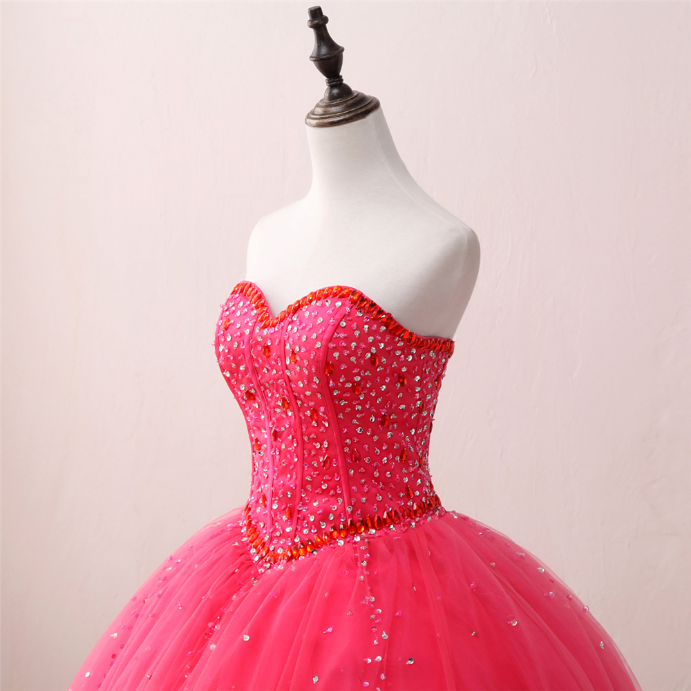 2018 New Arrived Real Photo Sexy Crystal Ball Gown Quinceanera Dress with Beading Sequin Tulle Sweet 16 Dress Vestido Debutante Gowns BQ133