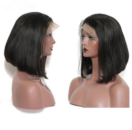 180 Density Short Full Lace Frontal Human Hair Wigs For Women Peruvian Virgin Hair Straight Bob 360 Lace Frontal Wig Black