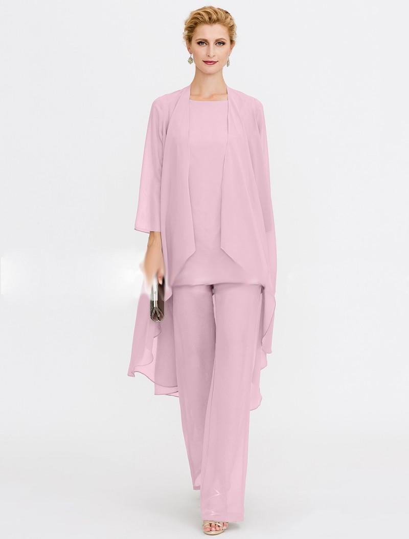 Chic Mother Of The Bride Pant Suits With Long Jacket Three Pieces Cheap Wedding Guest Groom Dresses Mothers Outfit Long Garment Dress