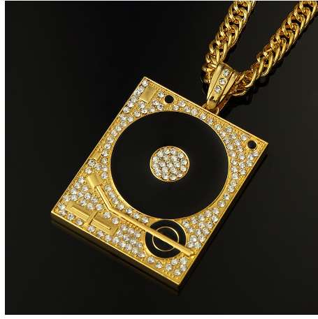 DJ Phonograph Big Pendant Necklace Men Jewelry Hiphop Chain Gold Silver Color Music Hip Hop Rock Rap Necklaces Mens Jewellery