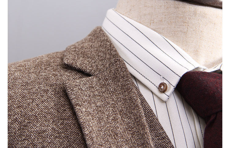 Wool Slim Fit Groom Tuxedos Wedding Suits Herringbone Tweed Groomsmen Best Man Prom Suits (Jacket+Pants+Vest) Custom Made Plus Size