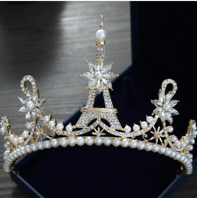 Wedding Tiara Pearls Queen Rhinestone Crystal Tiara Crown Pageant Hair Accessories Bridal Headpiece Discount For Wedding Dresses Cheap