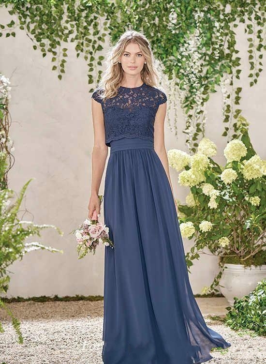 Elegant Dark Navy Long Bridesmaid Dresses Two Pieces Lace Maid Of Honor Dresses Wedding Guest Gowns Custom Made Plus Size HY342