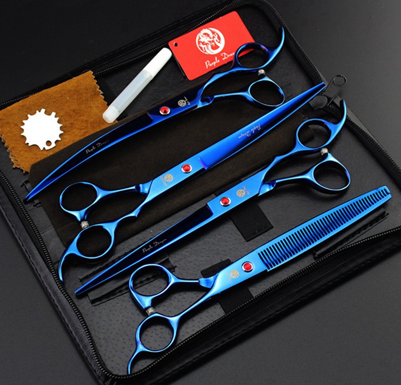 5 colros with leather case purple dragon 4 pcs set 8 inch professional hair scissors hair cutting scissors /Thinning scissors, scissors set