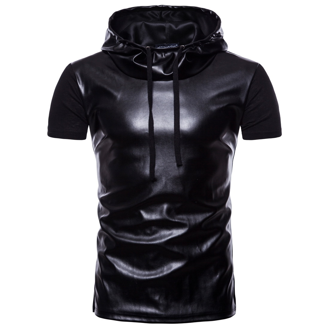 Mens Leather Panelled Hooded Casual T-shirts High Street Short Sleeve Hoodies Male Hip Hop Crew Neck T-shirts, Black
Mens Leather Panelled Hooded Casual T-shirts High Street Short Sleeve Hoodies Male Hip Hop Crew Neck T-shirts, Black